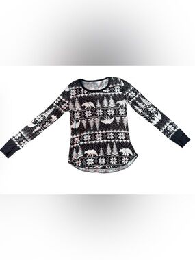 Old Navy Cozy Black & White Bear Fair Isle Long Sleeve Top Sz S- Excellent